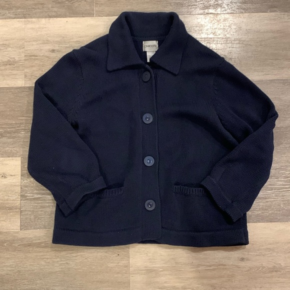 Chico’s navy blue cotton cardigan size 0 - Picture 1 of 4